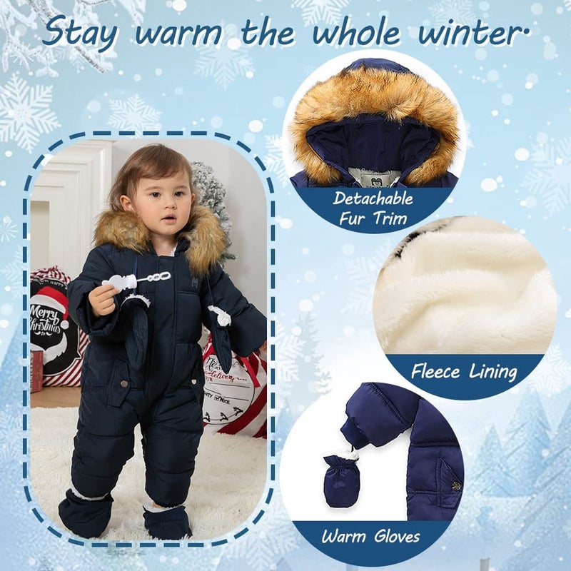 XIFAMNIY Baby Girls and Boys Snowsuit Winter suits Jumpsuit Outwear Hooded Footie Snow suits - Image 4